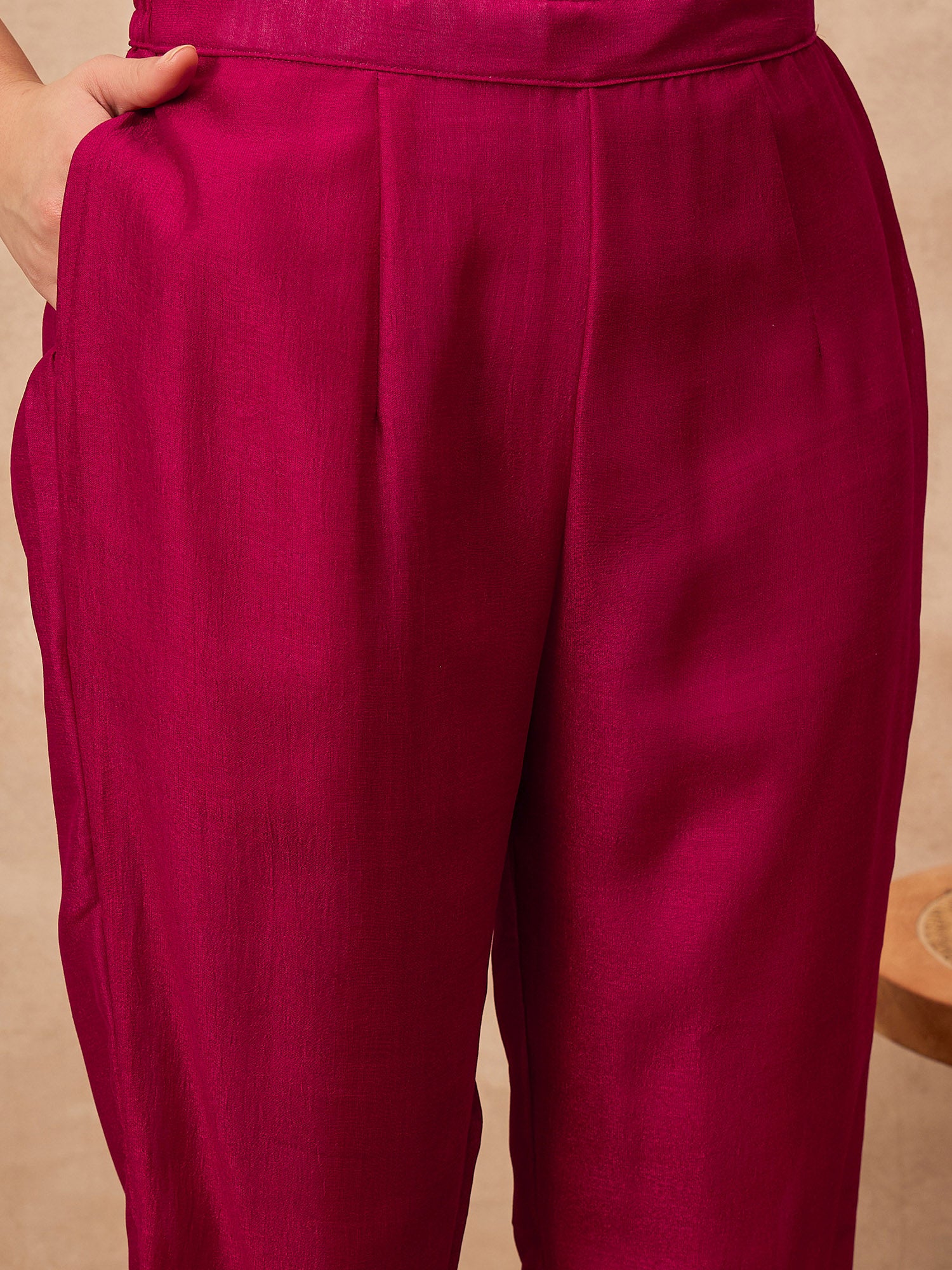 Rose Silk Blend Solid A-Line Kurta Trouser with Dupatta