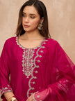 Rose Silk Blend Solid A-Line Kurta Trouser with Dupatta