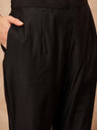 Black Silk Blend Solid A-Line Kurta Trouser with Dupatta