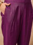 Purple Chanderi Silk Solid A-Line Kurta Trouser