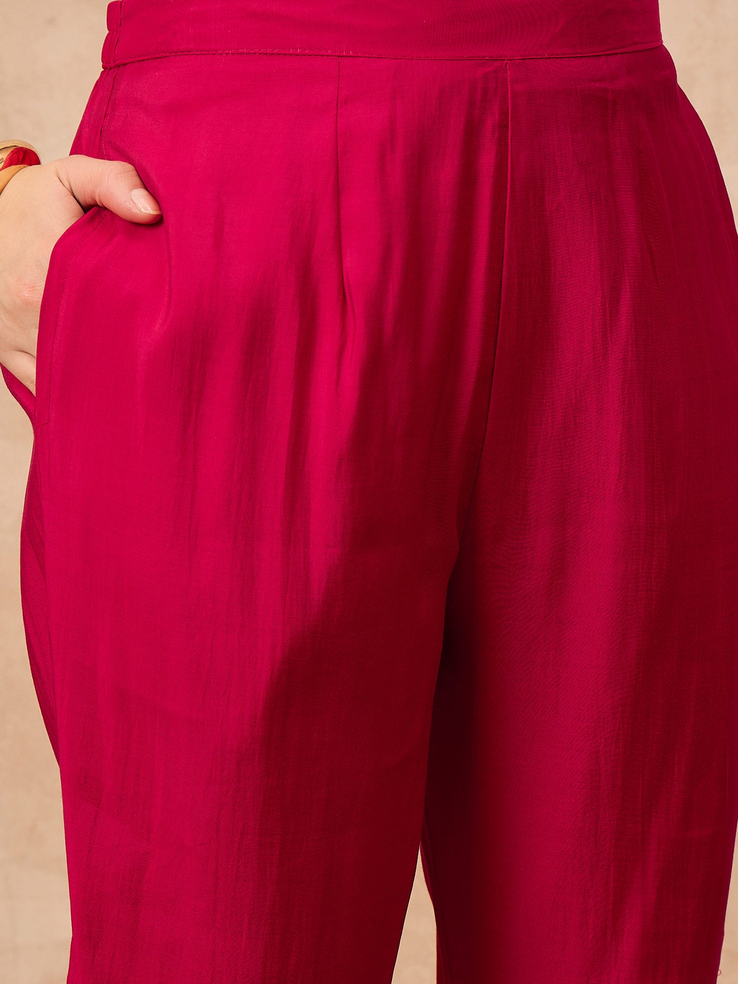 Rose Silk Blend Printed A-Line Kurta Trouser