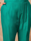 Teal Silk Blend Printed A-Line Kurta Trouser