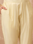 Cream Satin Solid A-Line Kurta Trouser with Dupatta