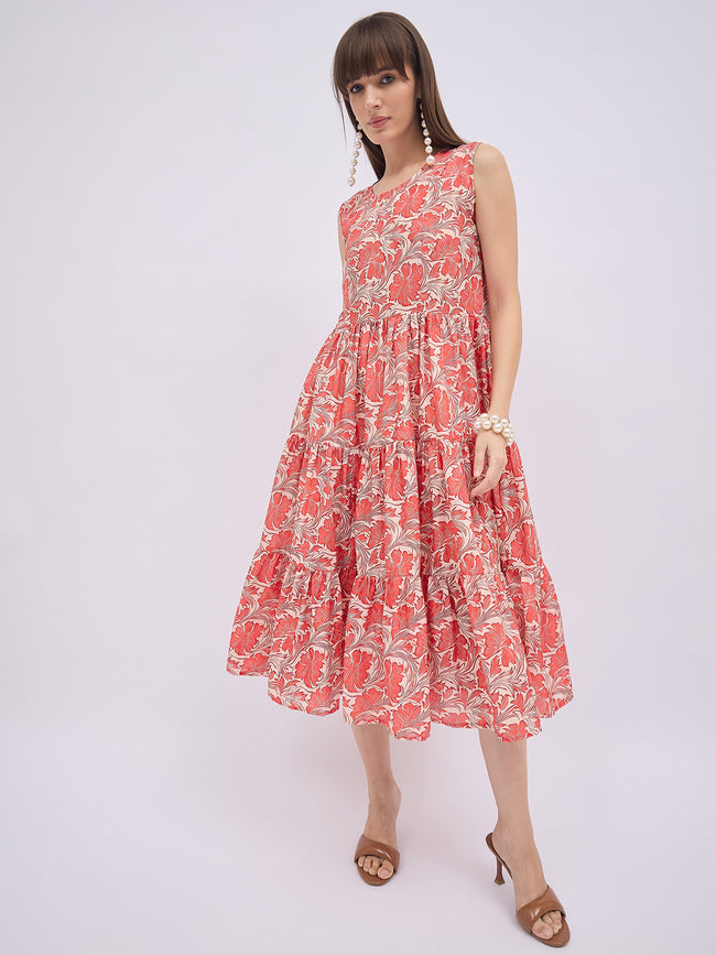 Multi Blended Printed Fit And Flare Dress