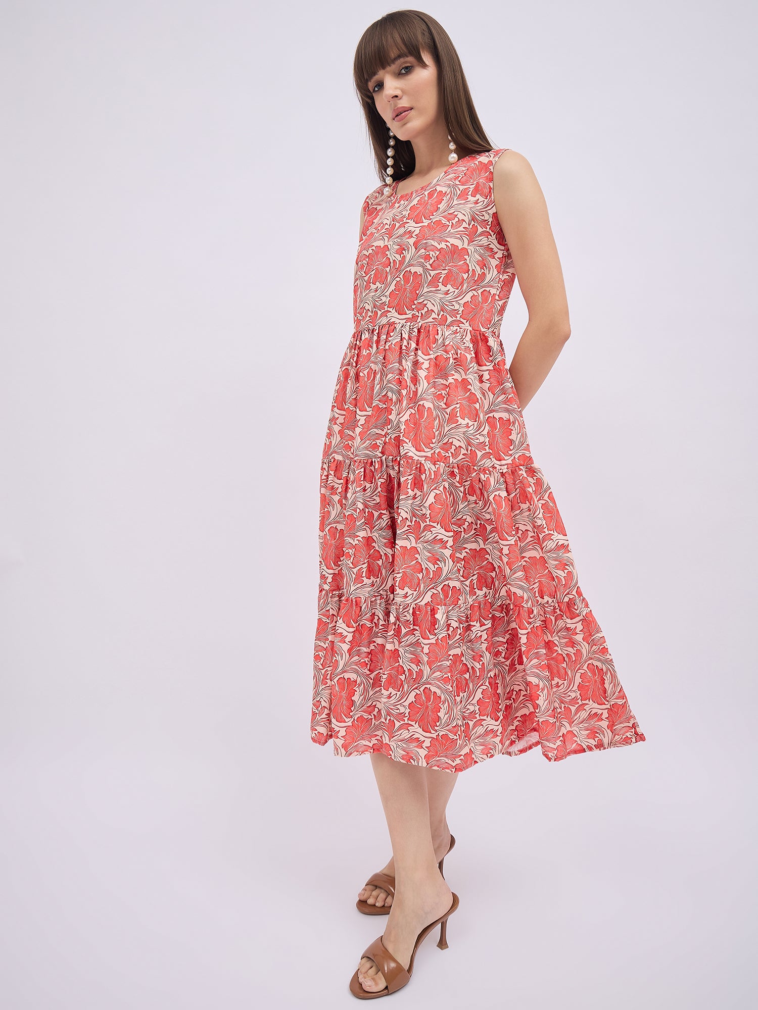 Multi Blended Printed Fit And Flare Dress