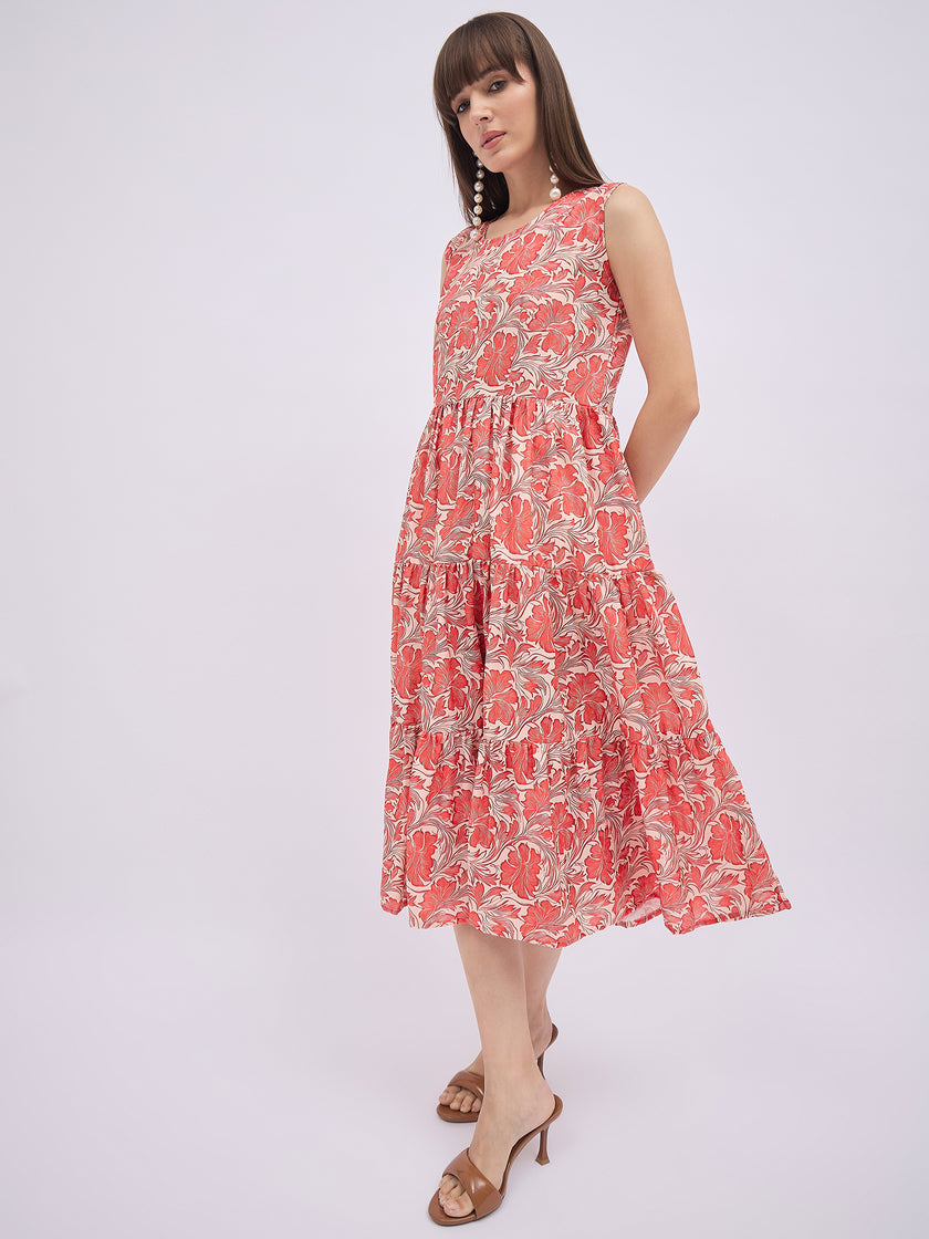 Multi Blended Printed Fit And Flare Dress