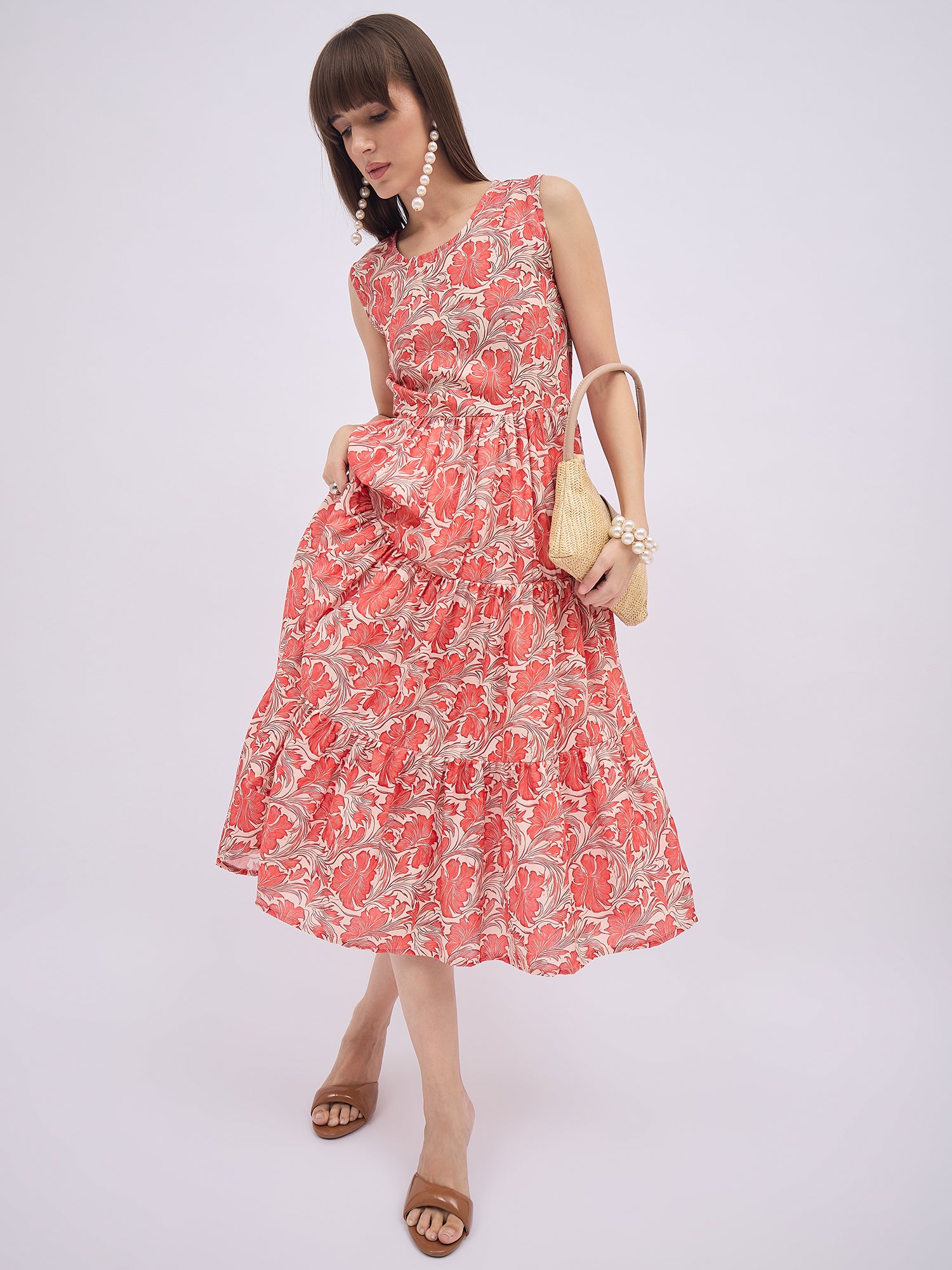 Multi Blended Printed Fit And Flare Dress
