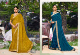 Riviera-28 : Soild Moss Chiffon Geo.Printed Saree with Chiffon Blouse