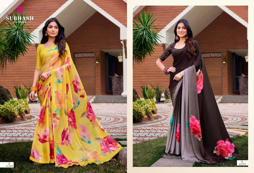 Dilnaaz: Satin Crepe Digital Floral Printed Sarees