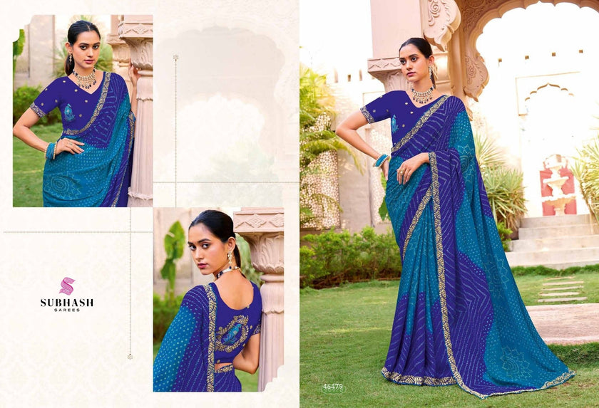 Bandhej-02 : Pure Chiffon Bandhani Print Embroidered Border Saree with Designing Blouse