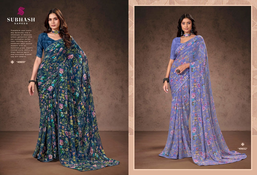 Prakruti-17 : Premium Georgette Saree with Digital Floral Print & Georgette Printed Blouse