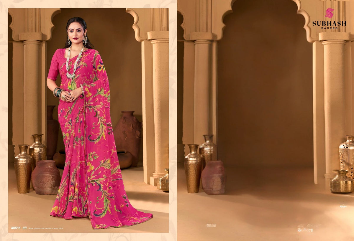 Ruchika : Georgette Printed Saree with Designer Border & Georgette Blouse
