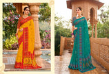 Vintage-27 : Chiffon Brasso Heritage Butti Print Sarees with Printed Tusser Silk Blouse