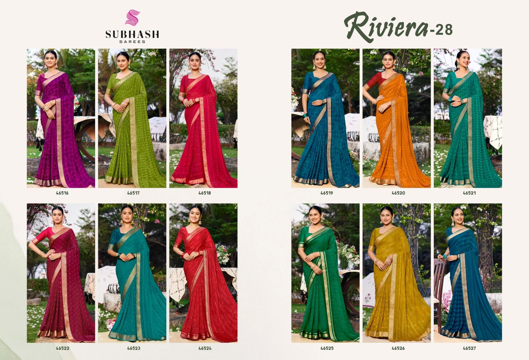 Riviera-28 : Soild Moss Chiffon Geo.Printed Saree with Chiffon Blouse