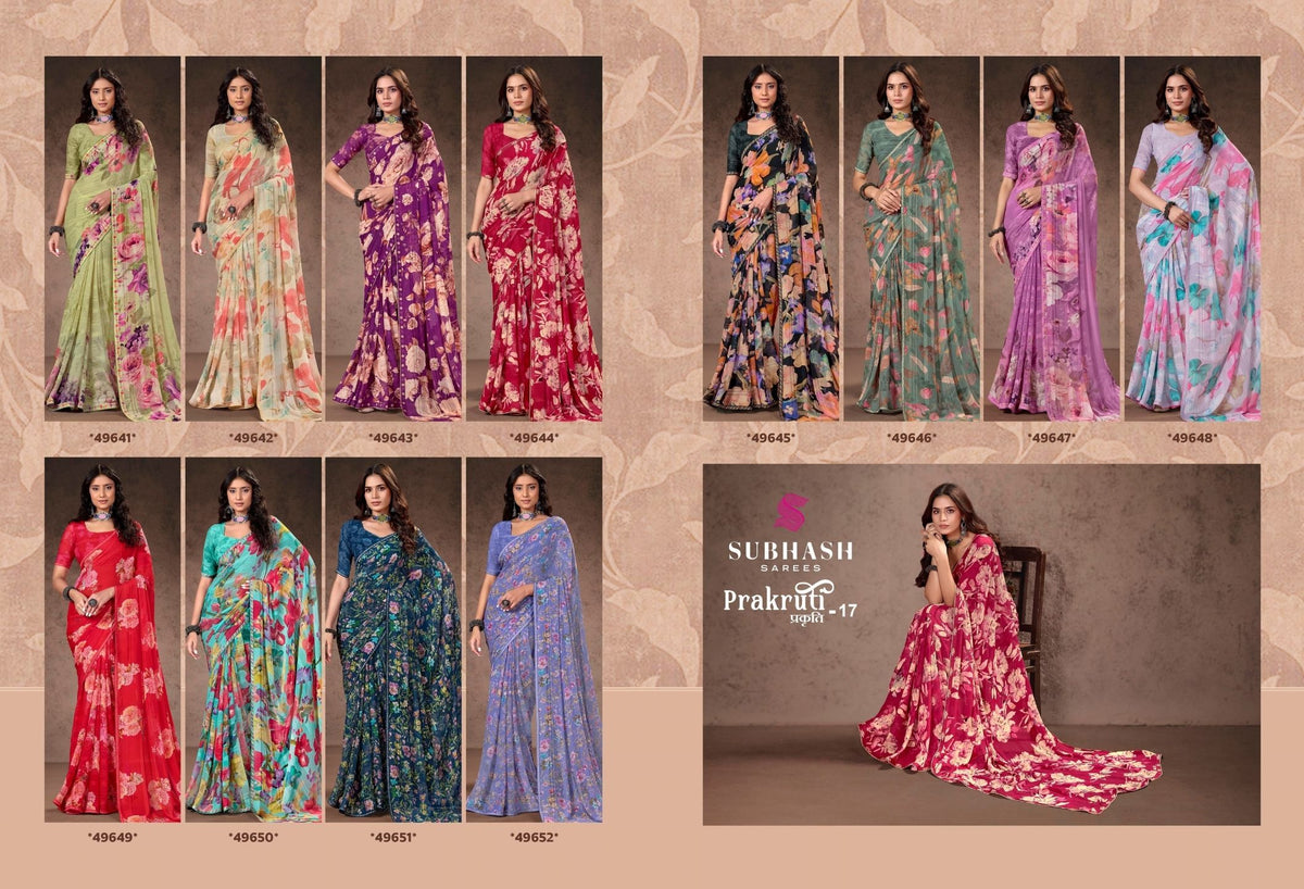 Prakruti-17 : Premium Georgette Saree with Digital Floral Print & Georgette Printed Blouse
