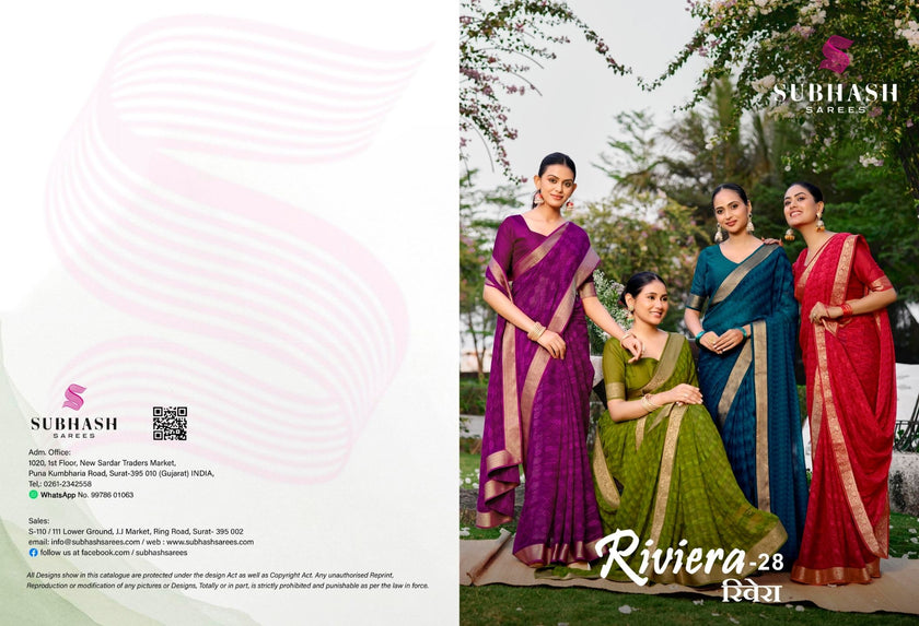 Riviera-28 : Soild Moss Chiffon Geo.Printed Saree with Chiffon Blouse