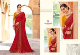 Rakshita: Chiffon Printed Embroidered Sarees with Tusser Silk Blouse
