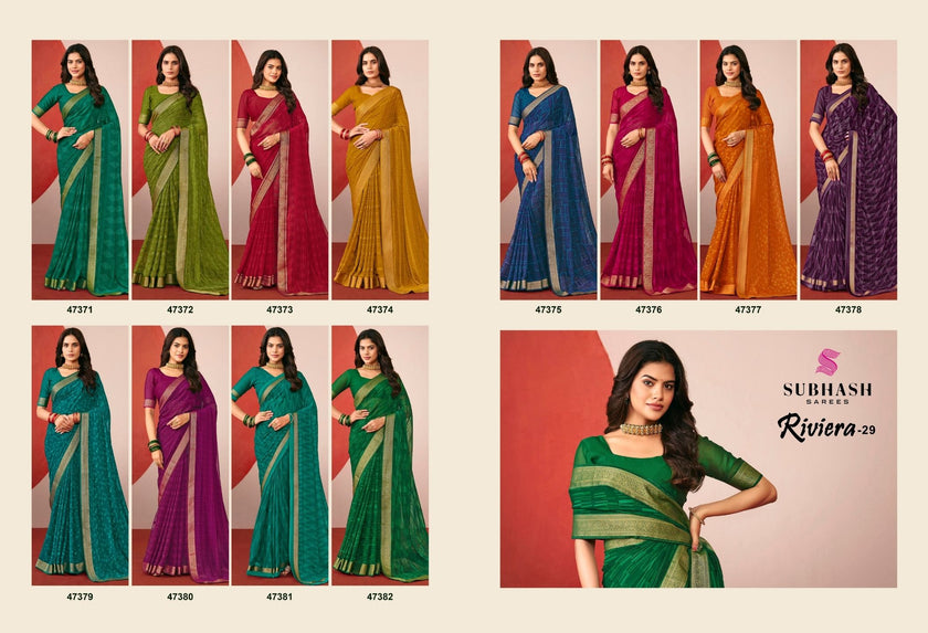 Riviera-29 : Printed Gerorgette with Gold jari Border Saree with Designer Printed Blouse