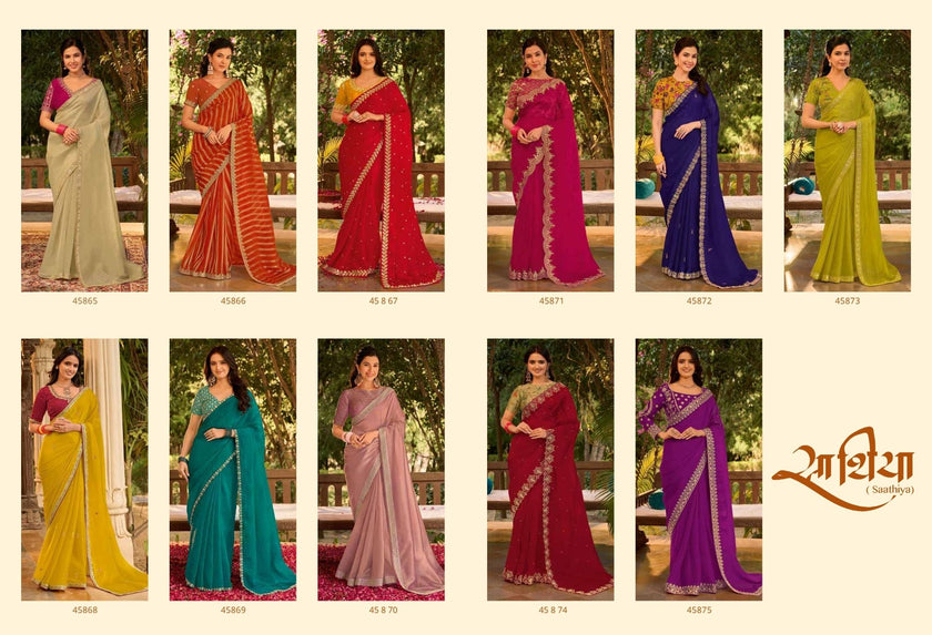 Saathiya: Chiffon Organza Designer Embroidered Sarees with Tusser Silk Blouse
