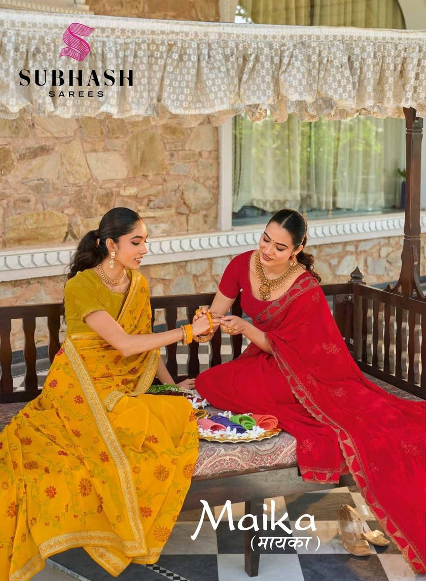 Maika: Chiffon Embroidered Sarees with Dupian Silk Blouse