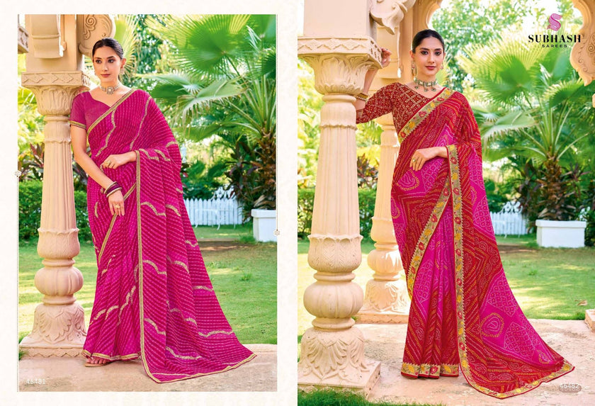 Bandhej-02 : Pure Chiffon Bandhani Print Embroidered Border Saree with Designing Blouse
