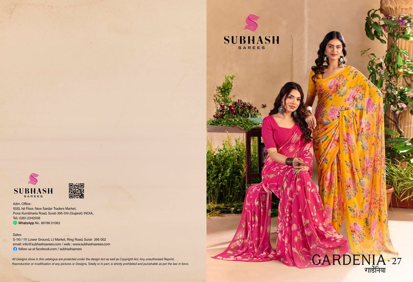 Gardenia-27 : Premium Georgette Digital Floral Print Saree with Premium Georgette Blouse