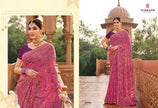 Vintage-27 : Chiffon Brasso Heritage Butti Print Sarees with Printed Tusser Silk Blouse