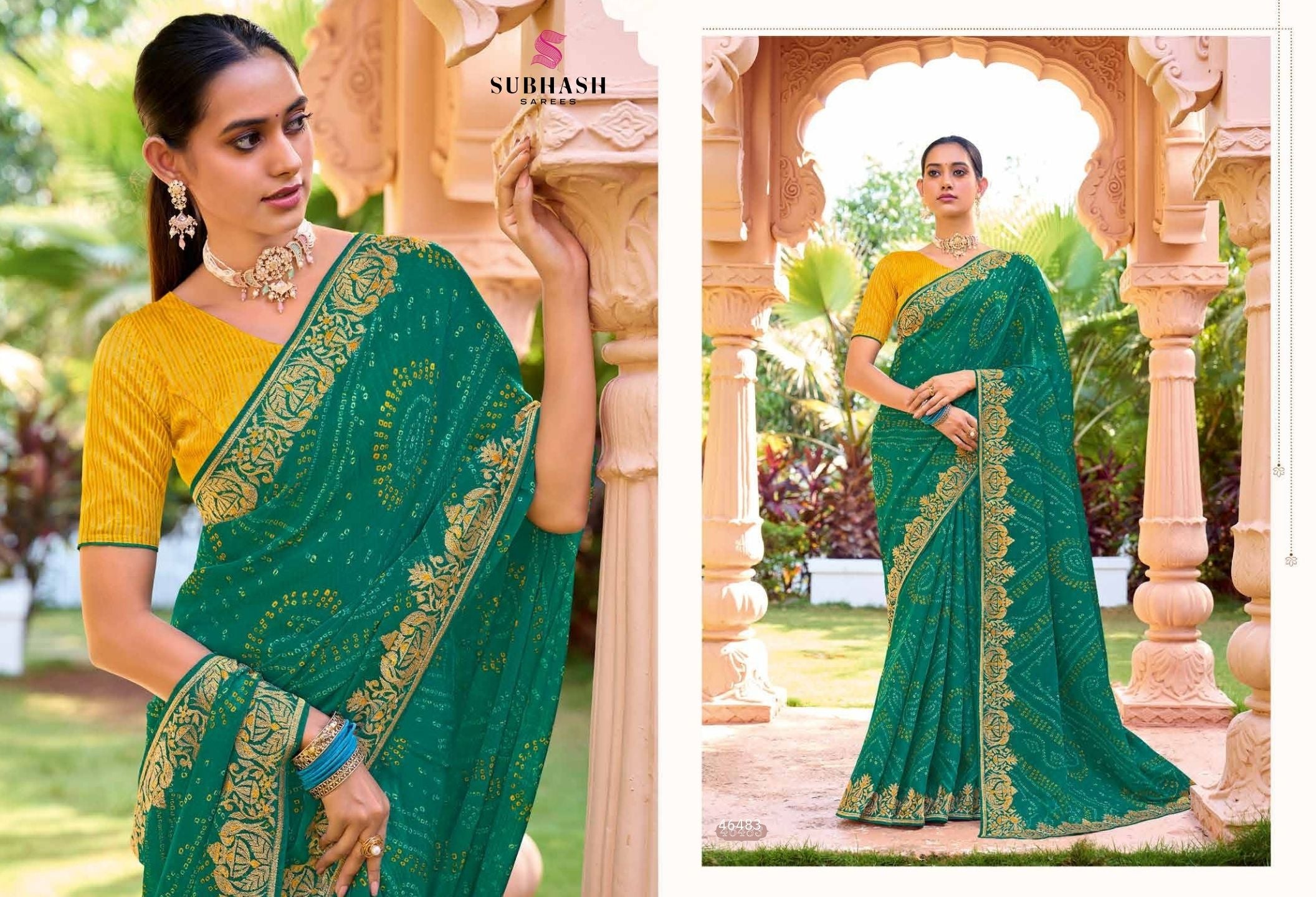 Bandhej-02 : Pure Chiffon Bandhani Print Embroidered Border Saree with Designing Blouse