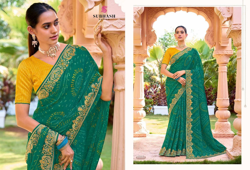Bandhej-02 : Pure Chiffon Bandhani Print Embroidered Border Saree with Designing Blouse