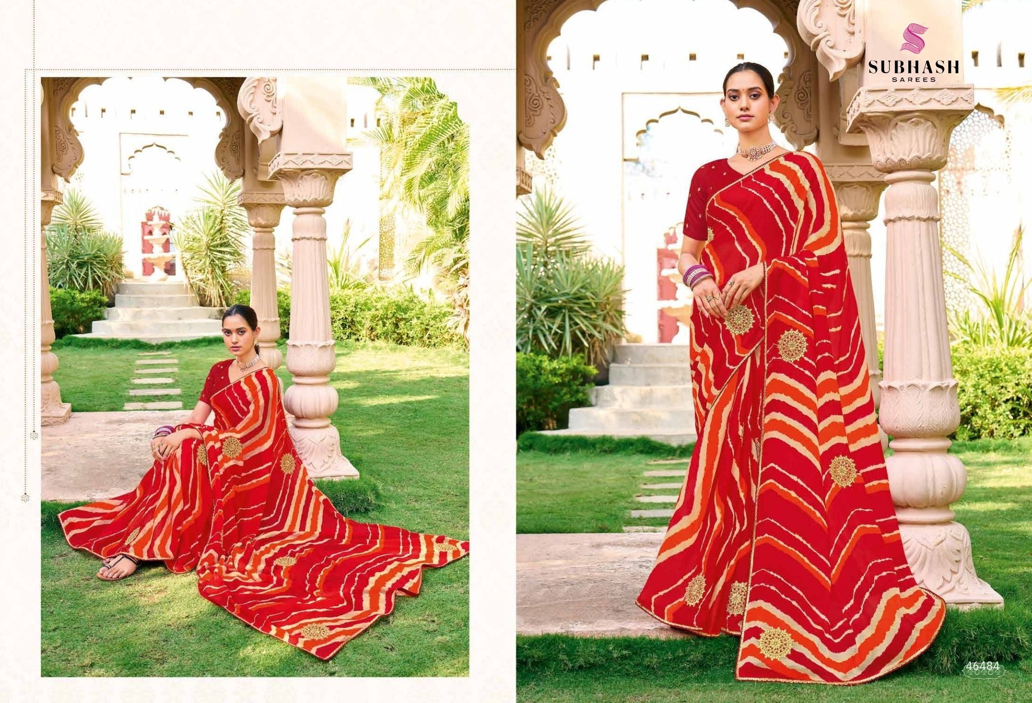 Bandhej-02 : Pure Chiffon Bandhani Print Embroidered Border Saree with Designing Blouse
