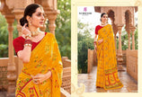 Vintage-27 : Chiffon Brasso Heritage Butti Print Sarees with Printed Tusser Silk Blouse
