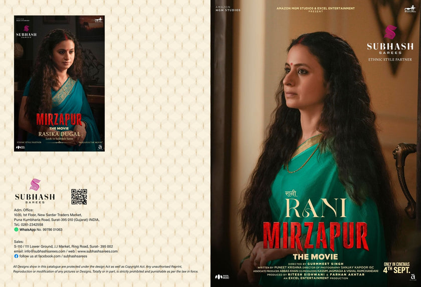 Rani - Mirzapur Special : Soild Sai Chiffon Saree with Gold Jari Border & Designer Blouse