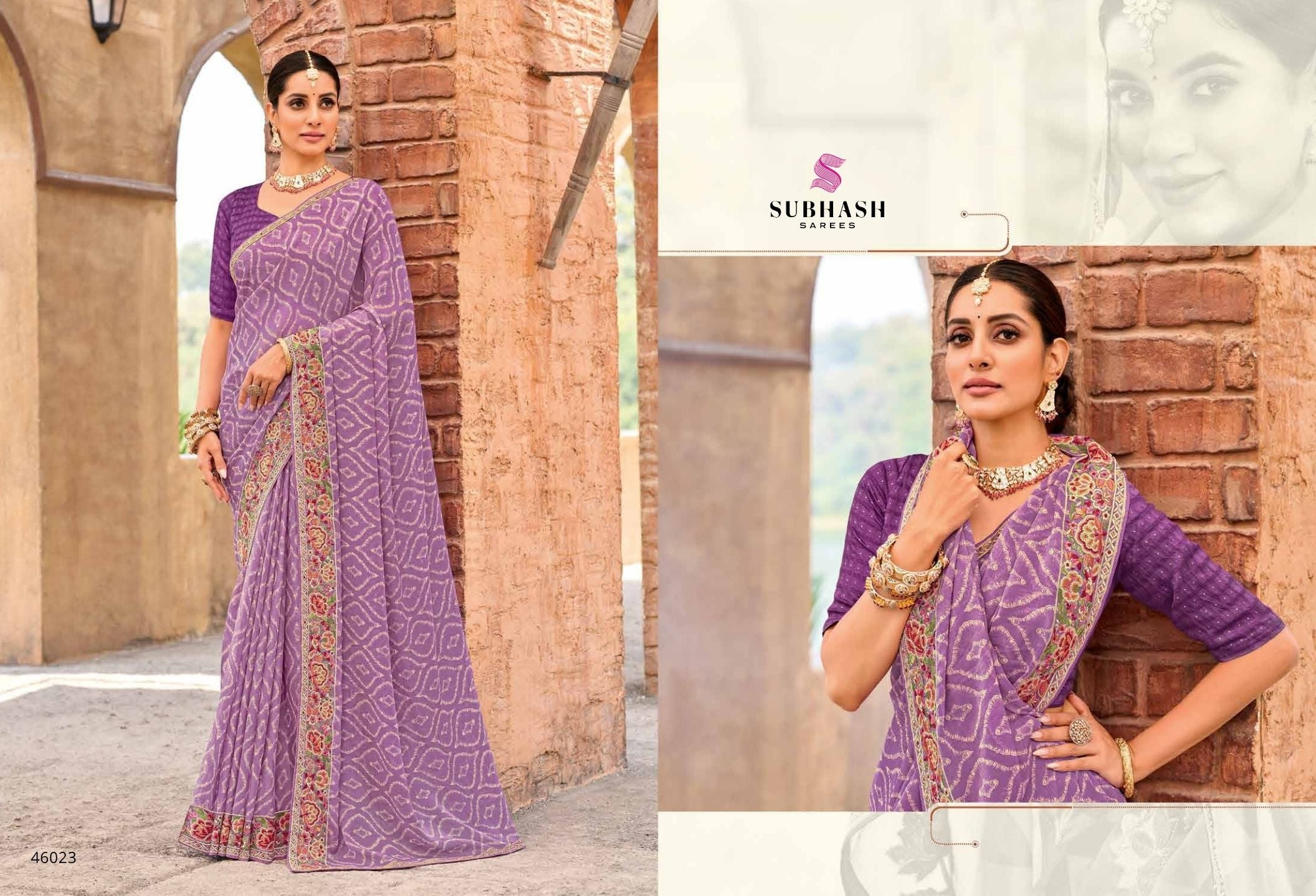 Rakshita: Chiffon Printed Embroidered Sarees with Tusser Silk Blouse