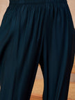 Blue Pure Cotton Beads & Stone Embroidered With Buttons A-Line Kurta Trouser With Printed Dupatta