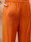 Orange Pure Cotton Beads & Stone Embroidered A-Line Kurta Trouser With Printed Dupatta