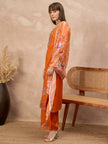 Orange Pure Cotton Beads & Stone Embroidered A-Line Kurta Trouser With Printed Dupatta