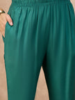 Green Pure Cotton Solid A-Line Kurta Trouser With Floral & Mirror Embroidered Shrug