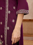 Purple Silk Blend Embroideried A-Line Kurta Trouser With Dupatta