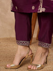 Purple Silk Blend Embroideried A-Line Kurta Trouser With Dupatta