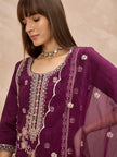 Purple Silk Blend Embroideried A-Line Kurta Trouser With Dupatta