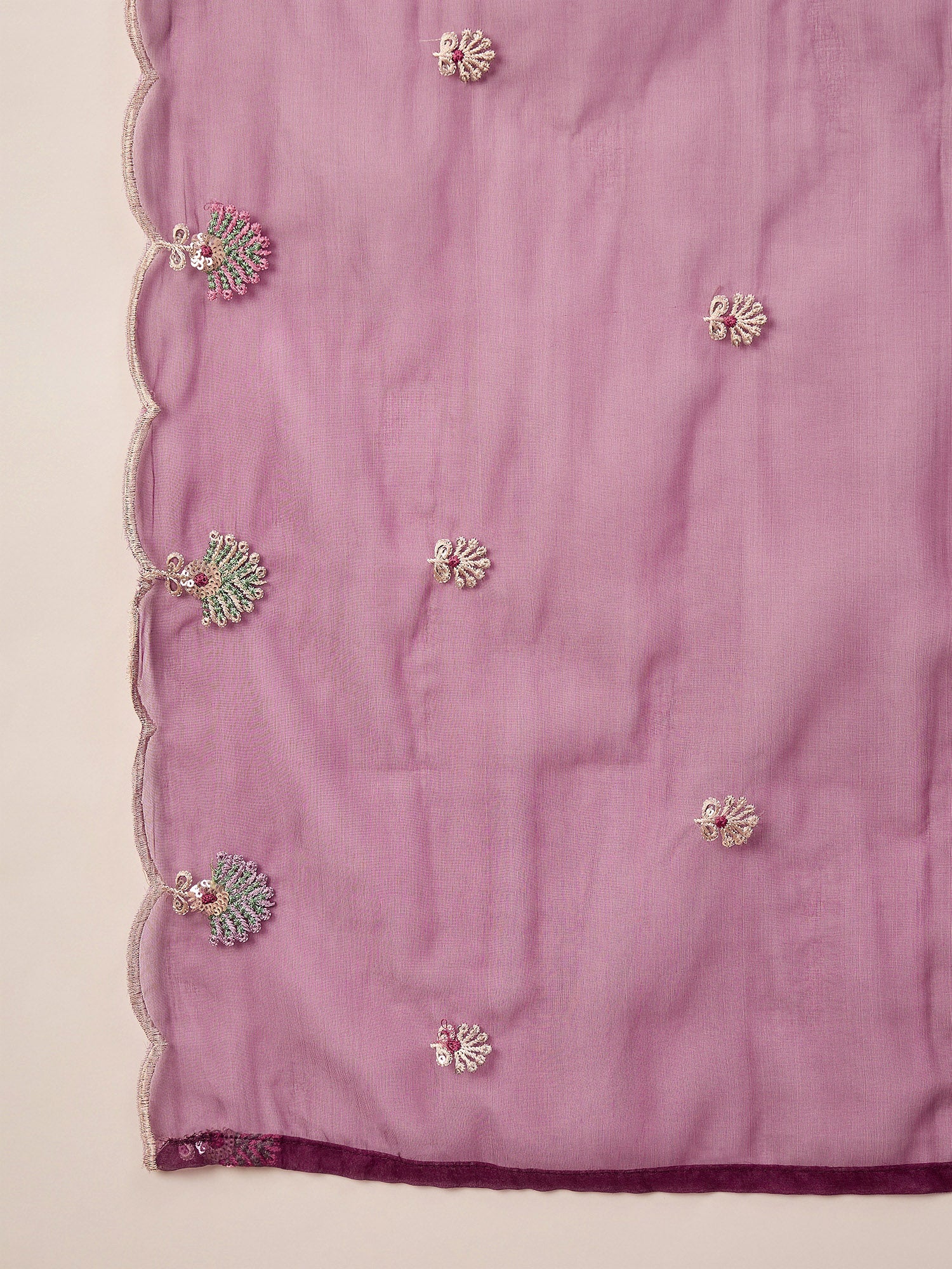 Purple Silk Blend Embroideried A-Line Kurta Trouser With Dupatta