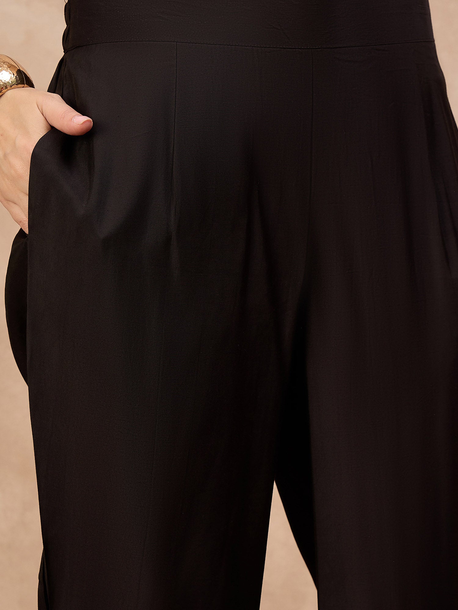 Black Silk Blend Embroideried A-Line Kurta Trouser With Dupatta