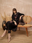 Black Silk Blend Embroideried A-Line Kurta Trouser With Dupatta