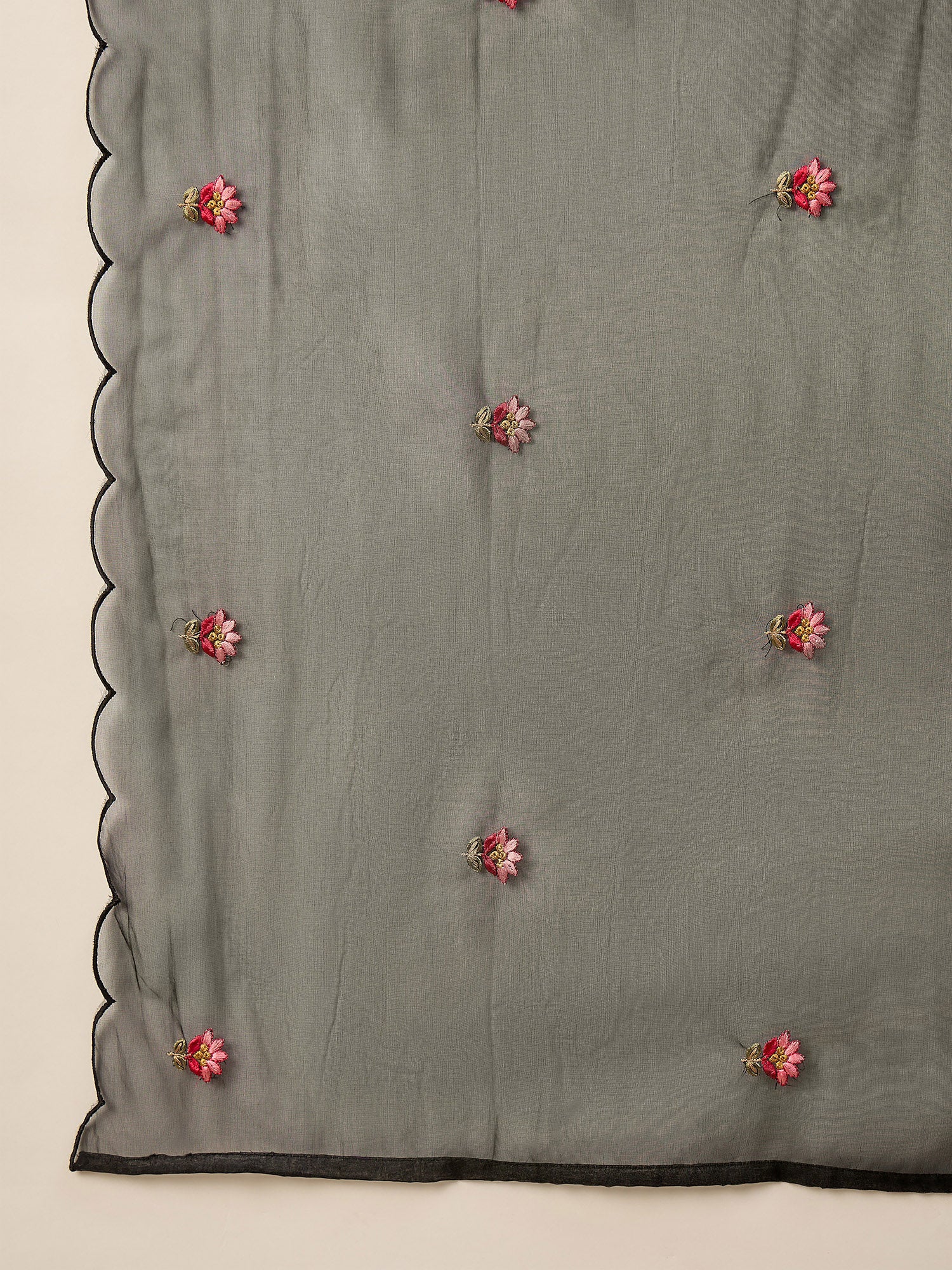 Black Silk Blend Embroideried A-Line Kurta Trouser With Dupatta
