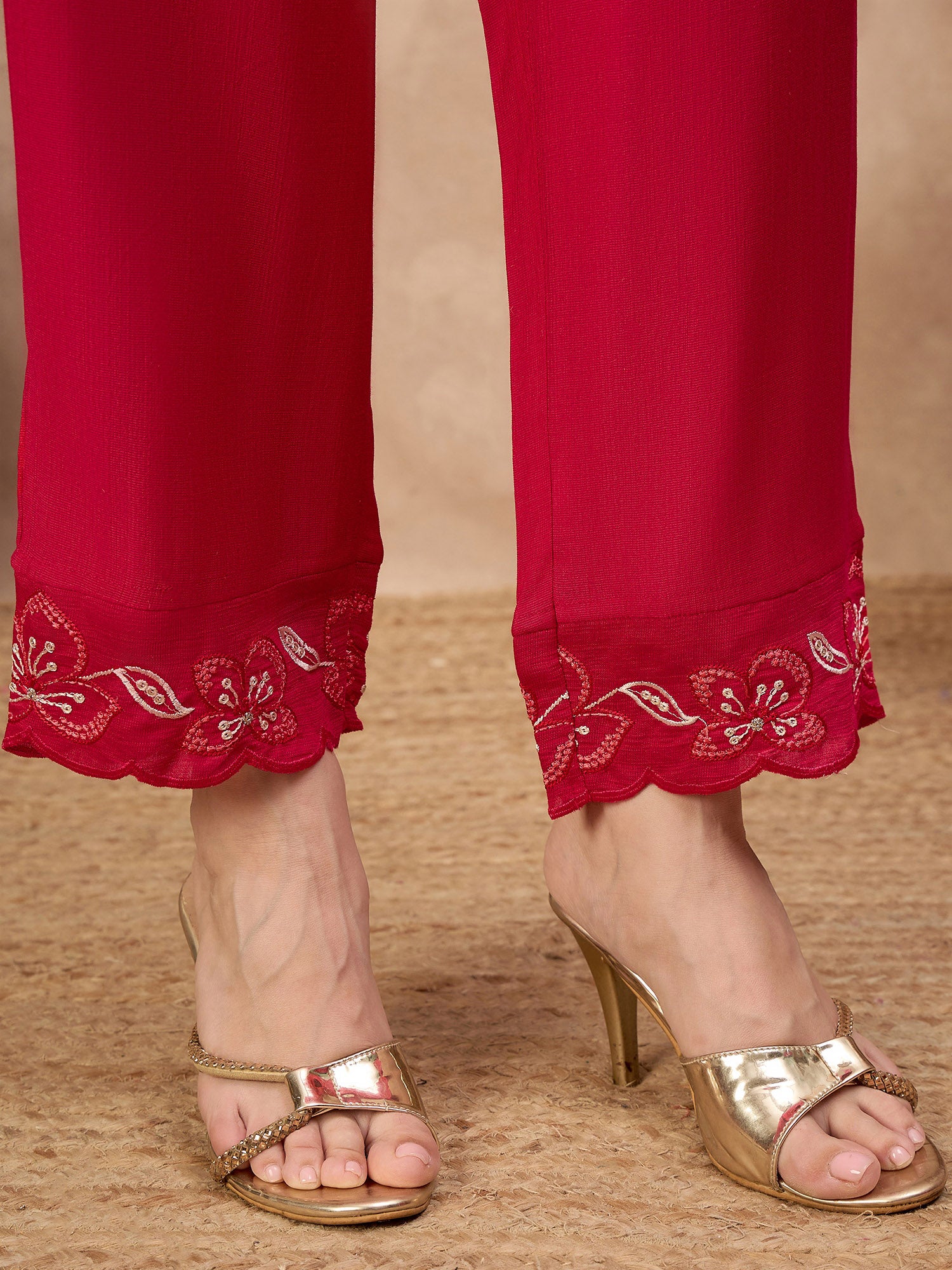 Rose Cotton Blend Embroideried A-Line Kurta Trouser With Dupatta