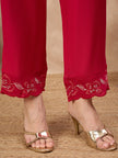 Rose Cotton Blend Embroideried A-Line Kurta Trouser With Dupatta