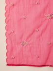 Rose Cotton Blend Embroideried A-Line Kurta Trouser With Dupatta