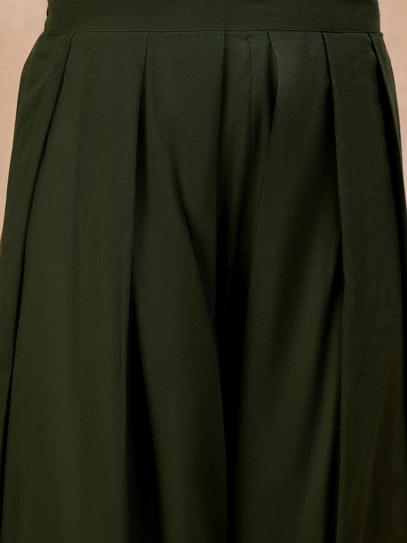 Green Pure Cotton Embroidered A-Line Kurta Trouser With Embroidered Dupatta
