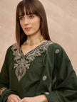 Green Pure Cotton Embroidered A-Line Kurta Trouser With Embroidered Dupatta