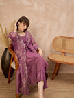 Purple Pure Cotton Solid A-Line Kurta Trouser With Floral & Mirror Embroidered Shrug